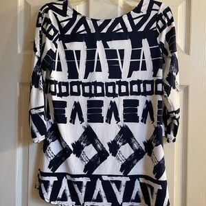 Abstract Navy and White Women's Top
